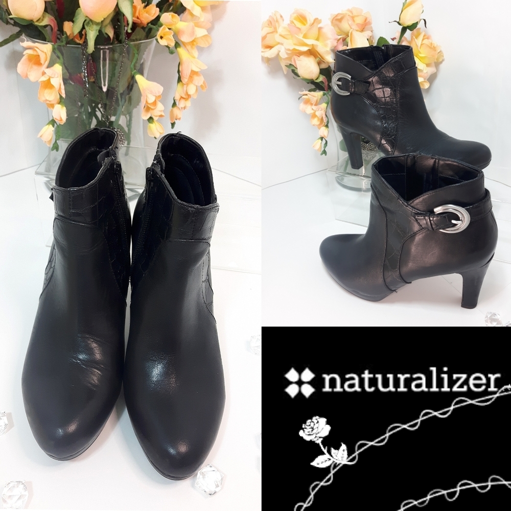 Naturalizer🖤Black Ankle Heel Booties|Genuine Leather - Picture 2 of 11